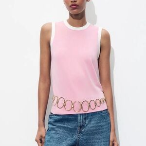 Zara Pink and White Knit Top M